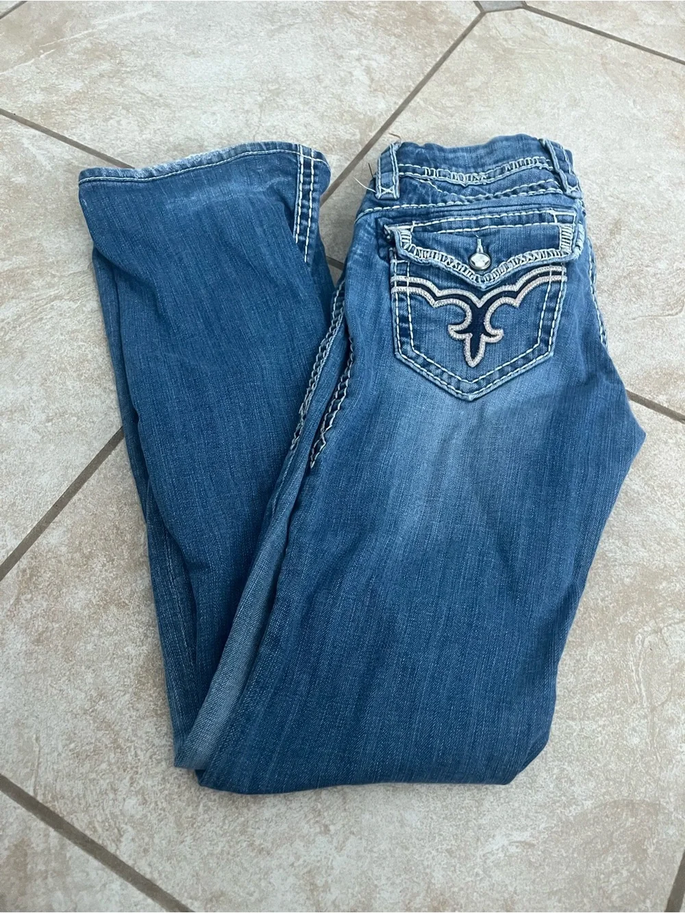 Rock Revival Blue Bootcut Jeans with Embroidered Back Pockets